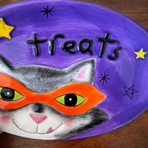 Fitz and Floyd Halloween "Treats" Cat Plate Oval Snack Candy Dish Decor Vintage - Picture 4 of 10